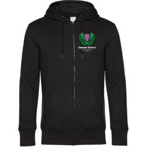 Hoodiejacke schwarz mit Brust- und Rückendruck