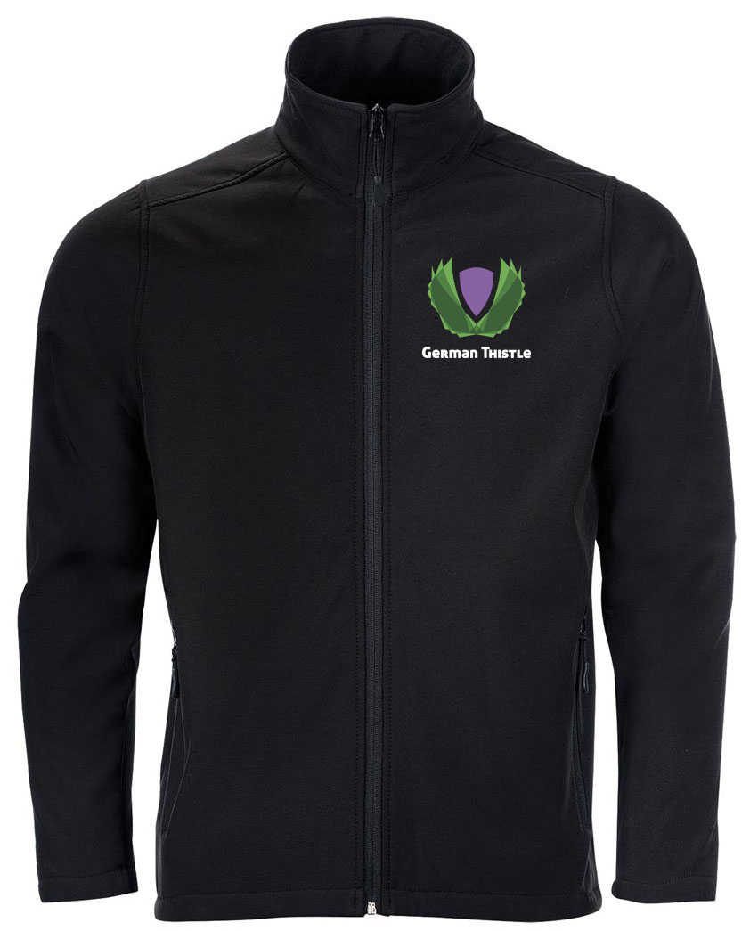 Softshelljacke schwarz auf Brust und Rücken bestickt